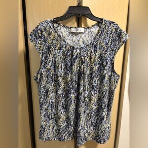Kasper Women's Blue and Yellow Patterned Blouse